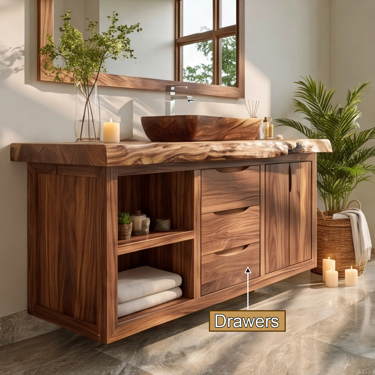 Valewyn Live Edge Solid Wood Floating Bathroom Vanity with Drawers - Timberustic Floating Bathroom Vanity With Drawers