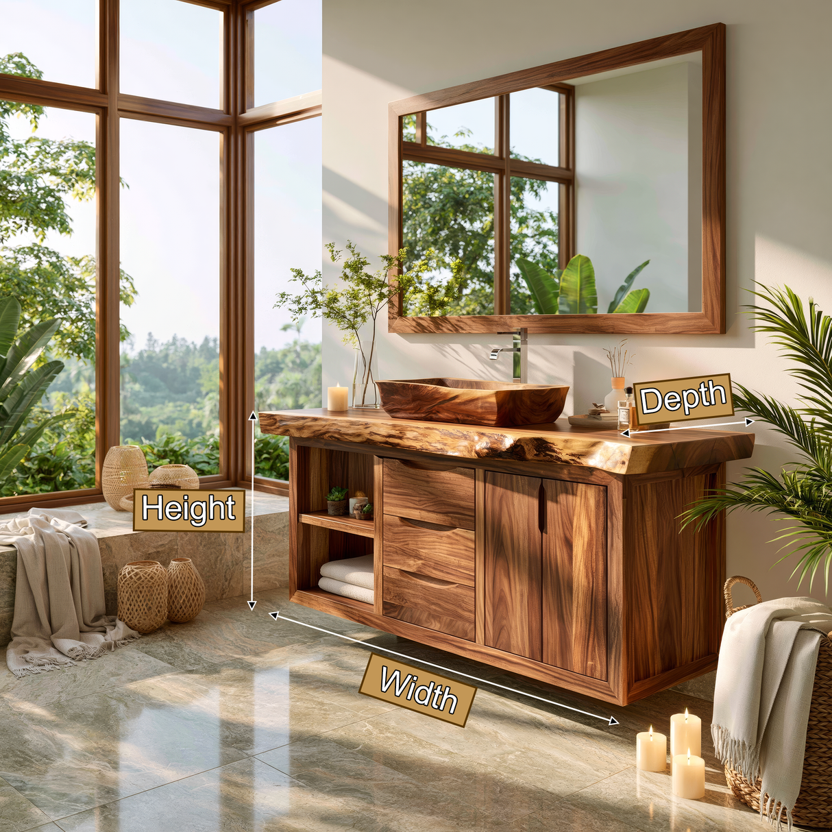 Valewyn Live Edge Solid Wood Floating Bathroom Vanity with Drawers - Timberustic Floating Bathroom Vanity With Drawers
