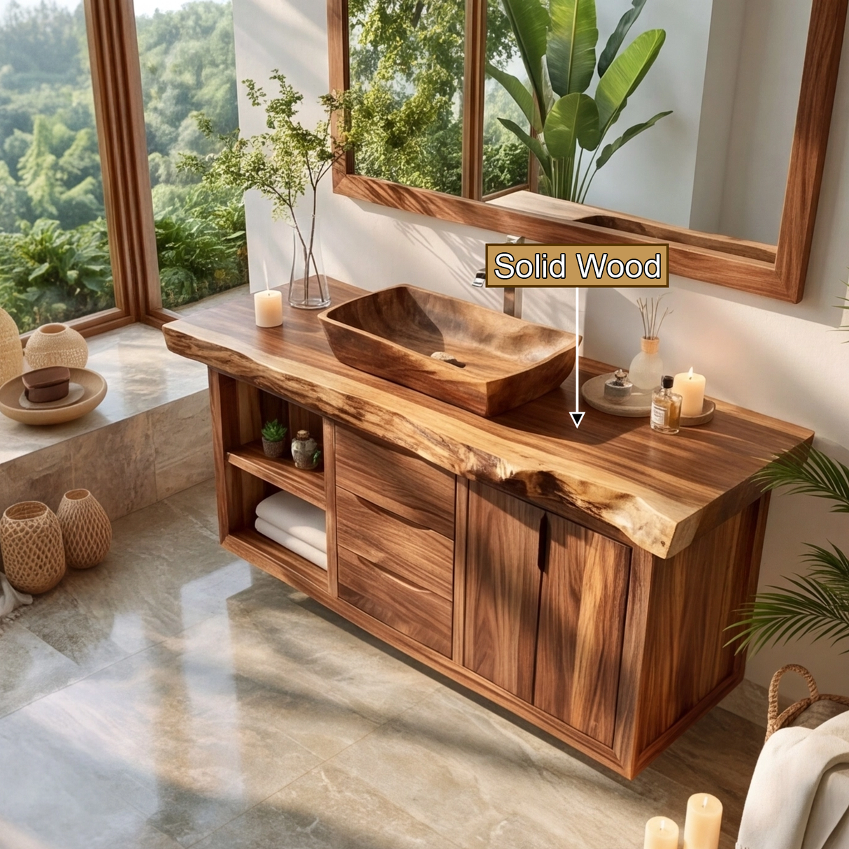 Valewyn Live Edge Solid Wood Floating Bathroom Vanity with Drawers - Timberustic Floating Bathroom Vanity With Drawers