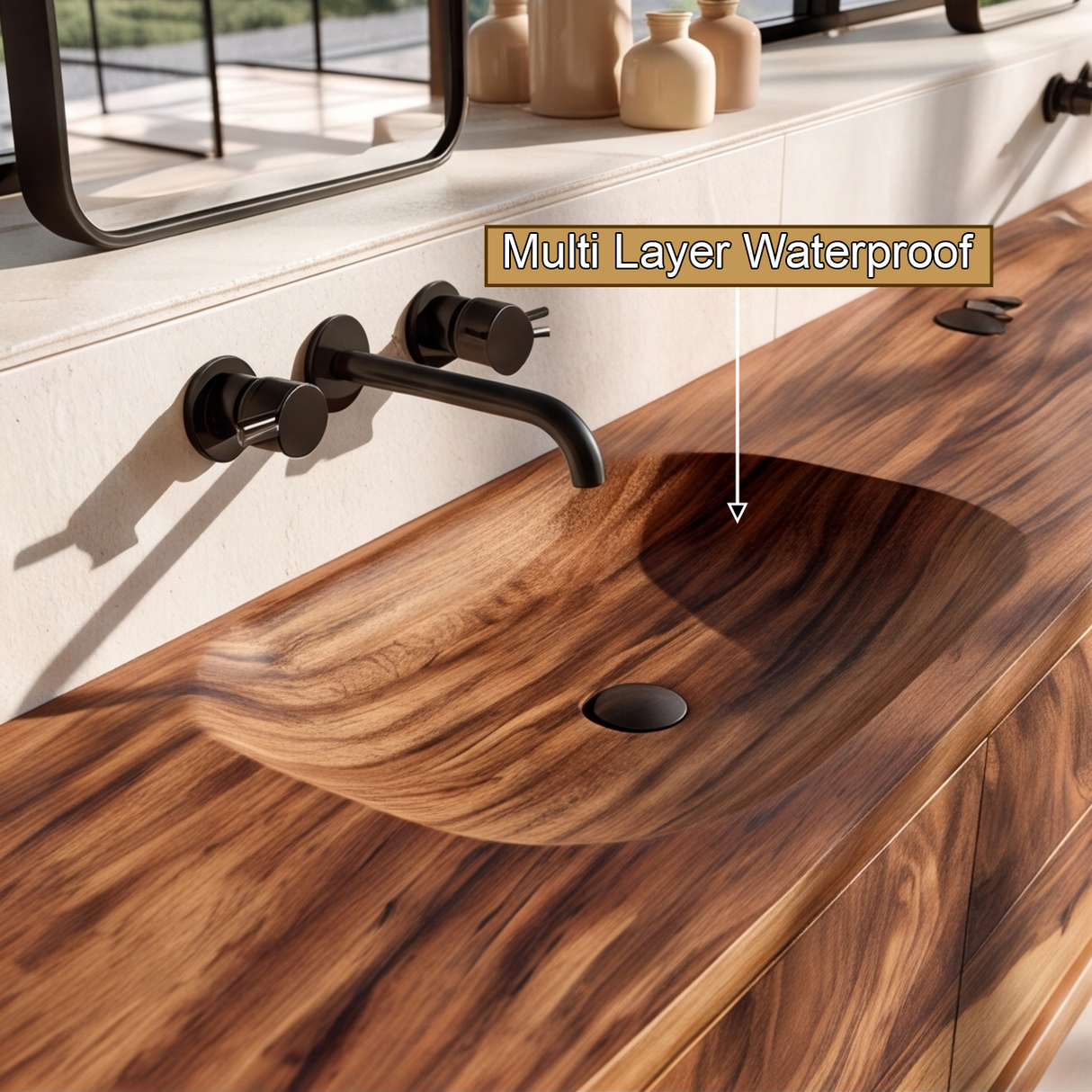 Valmere Handcrafted Solid Wood Floating Bathroom Vanity with Integrated Sinks and Drawers
