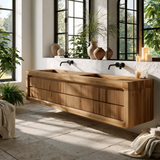 Valmere Sculpted Solid Wood Floating Bathroom Vanity with Integrated Sinks and Drawers