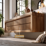 Valmere Sculpted Solid Wood Floating Bathroom Vanity with Integrated Sinks and Drawers