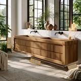 Valmere Sculpted Solid Wood Floating Bathroom Vanity with Integrated Sinks and Drawers