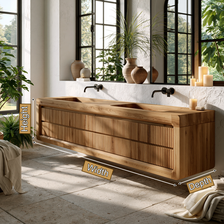 Valmere Sculpted Solid Wood Floating Bathroom Vanity with Integrated Sinks and Drawers - Timberustic Floating Bathroom Vanity with Integrated Sink and Drawers