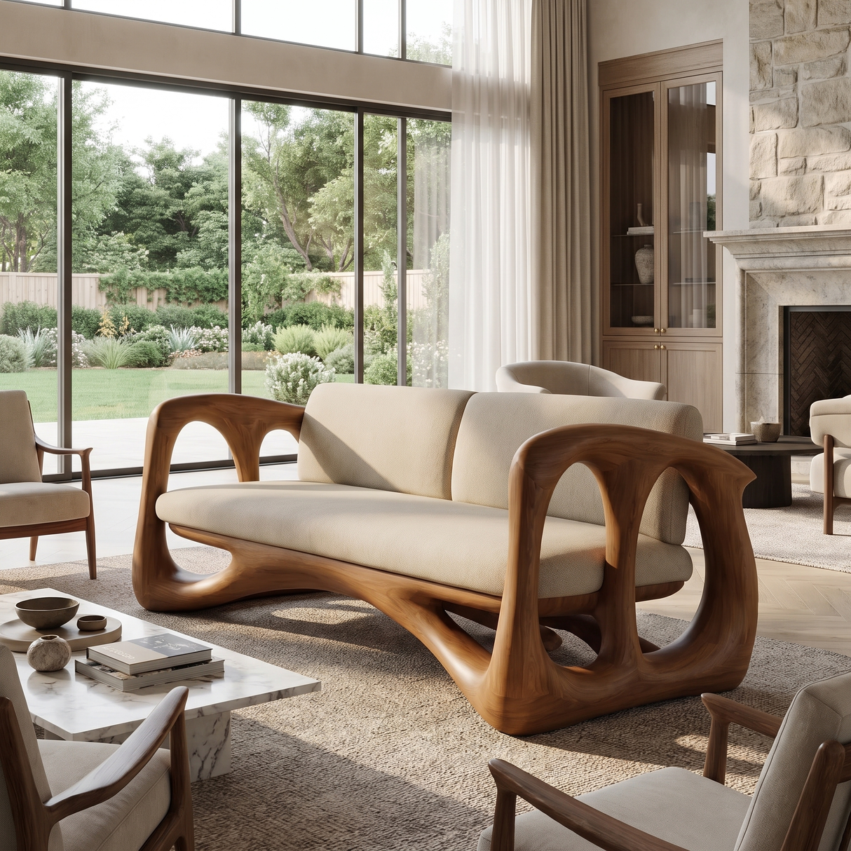 Valmere Sculpted Solid Wood Sofa Brown - Timberustic Sofa