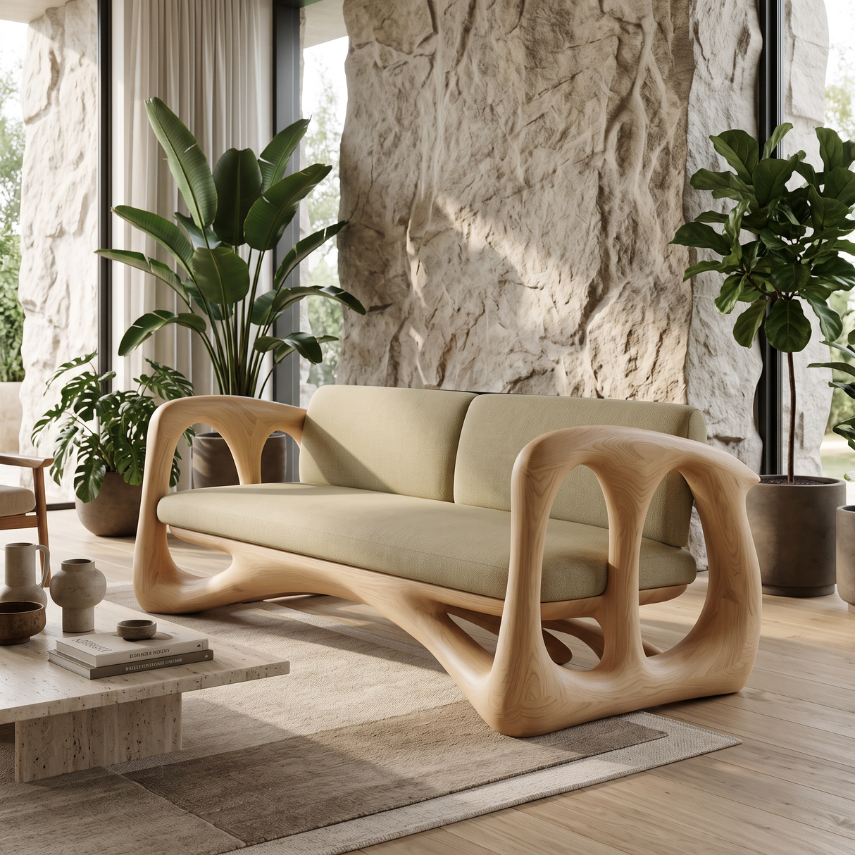 Valmere Sculpted Solid Wood Sofa Natural Oak - Timberustic Sofa