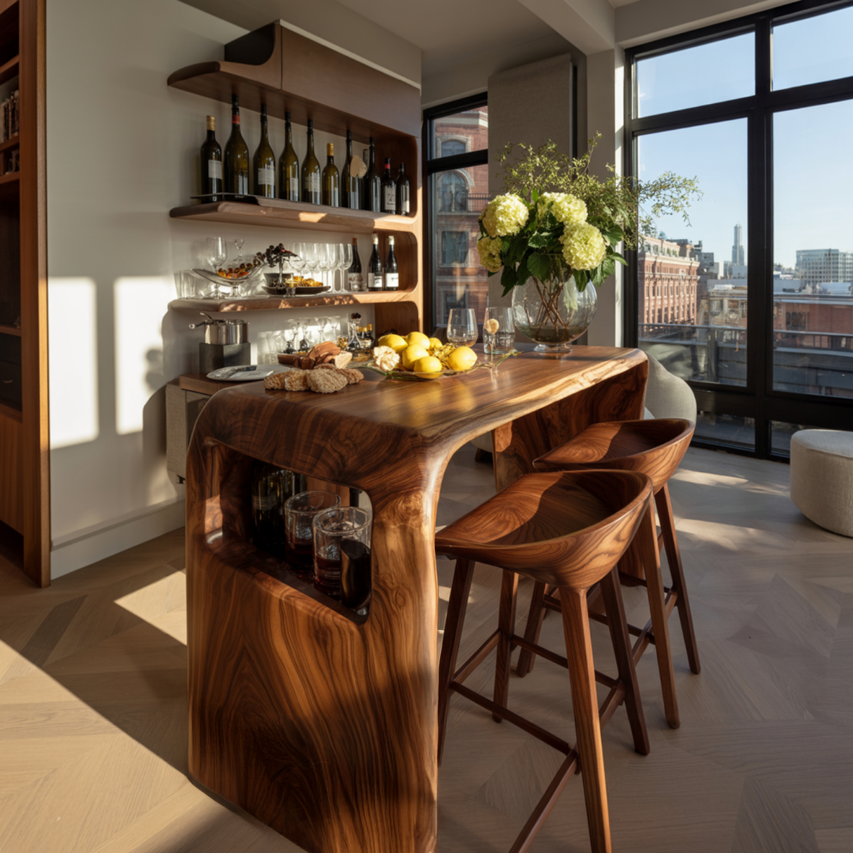 Valora Live Edge Solid Wood Bar Table with Storage - Timberustic Bar Table with Storage