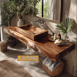 Valrion Live Edge Solid Wood Floating Bathroom Vanity SPA254879 - Timberustic Floating Bathroom Vanity