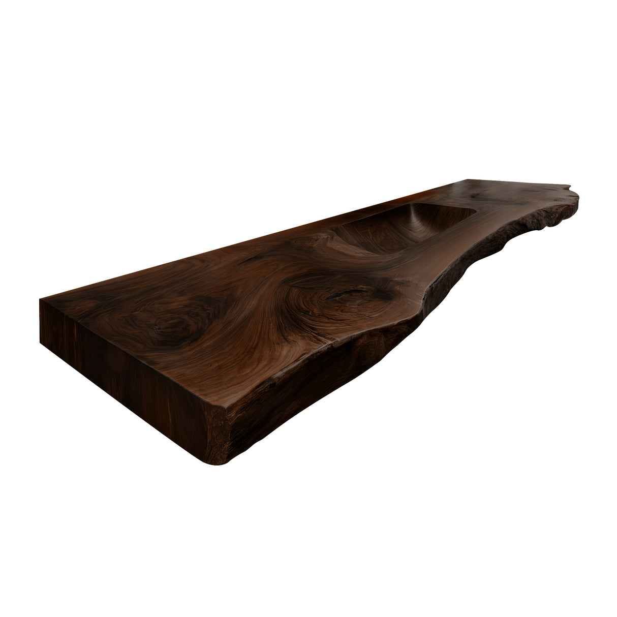 Valtero Sculpted Live Edge Solid Wood Floating Bathroom Vanity with Integrated Sink Dark Walnut - Timberustic Floating Bathroom Vanity with Integrated Sink