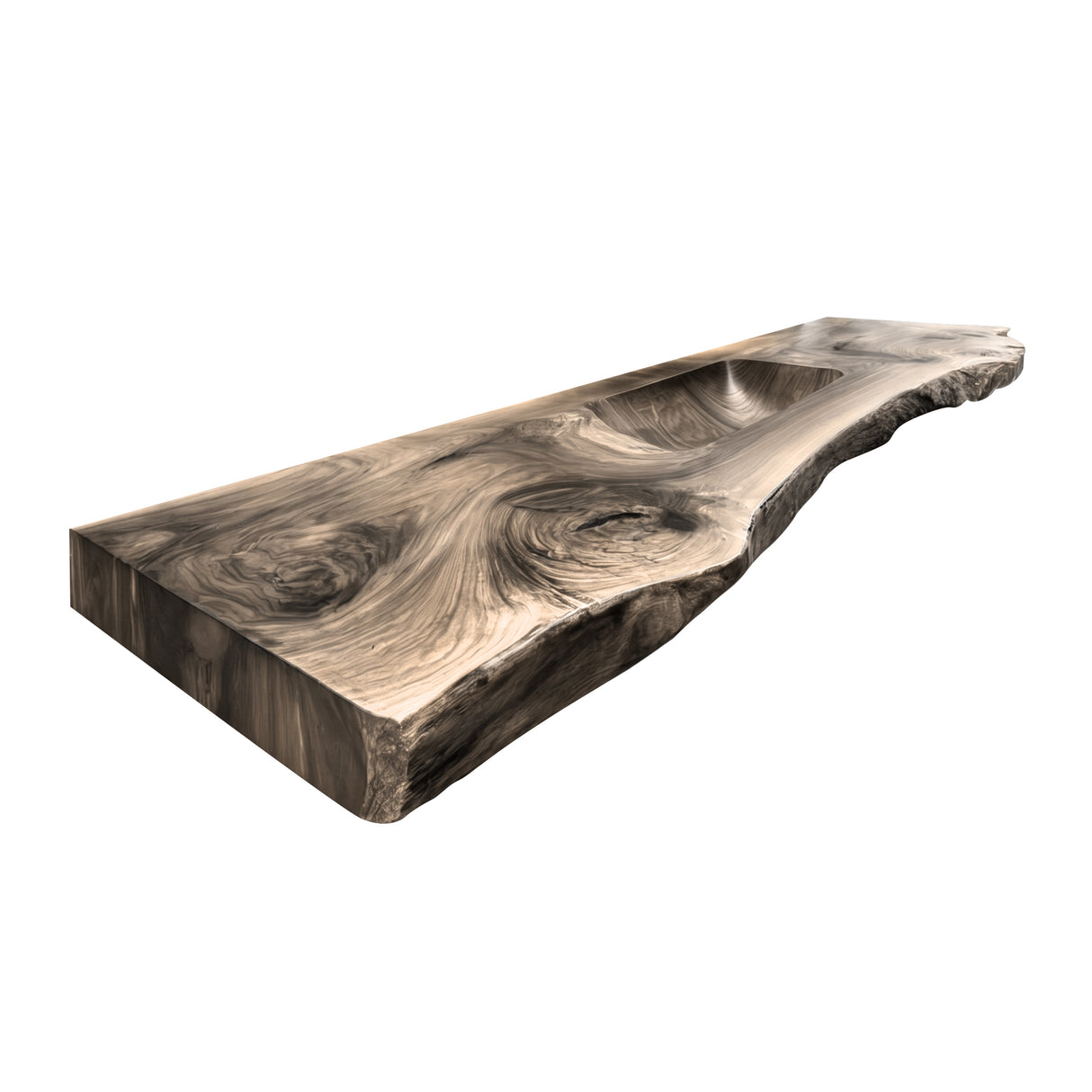 Valtero Sculpted Live Edge Solid Wood Floating Bathroom Vanity with Integrated Sink Natural Oak - Timberustic Floating Bathroom Vanity with Integrated Sink