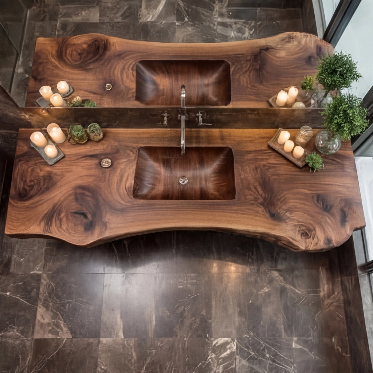 Valtero Sculpted Live Edge Solid Wood Floating Bathroom Vanity with Integrated Sink - Timberustic Floating Bathroom Vanity with Integrated Sink