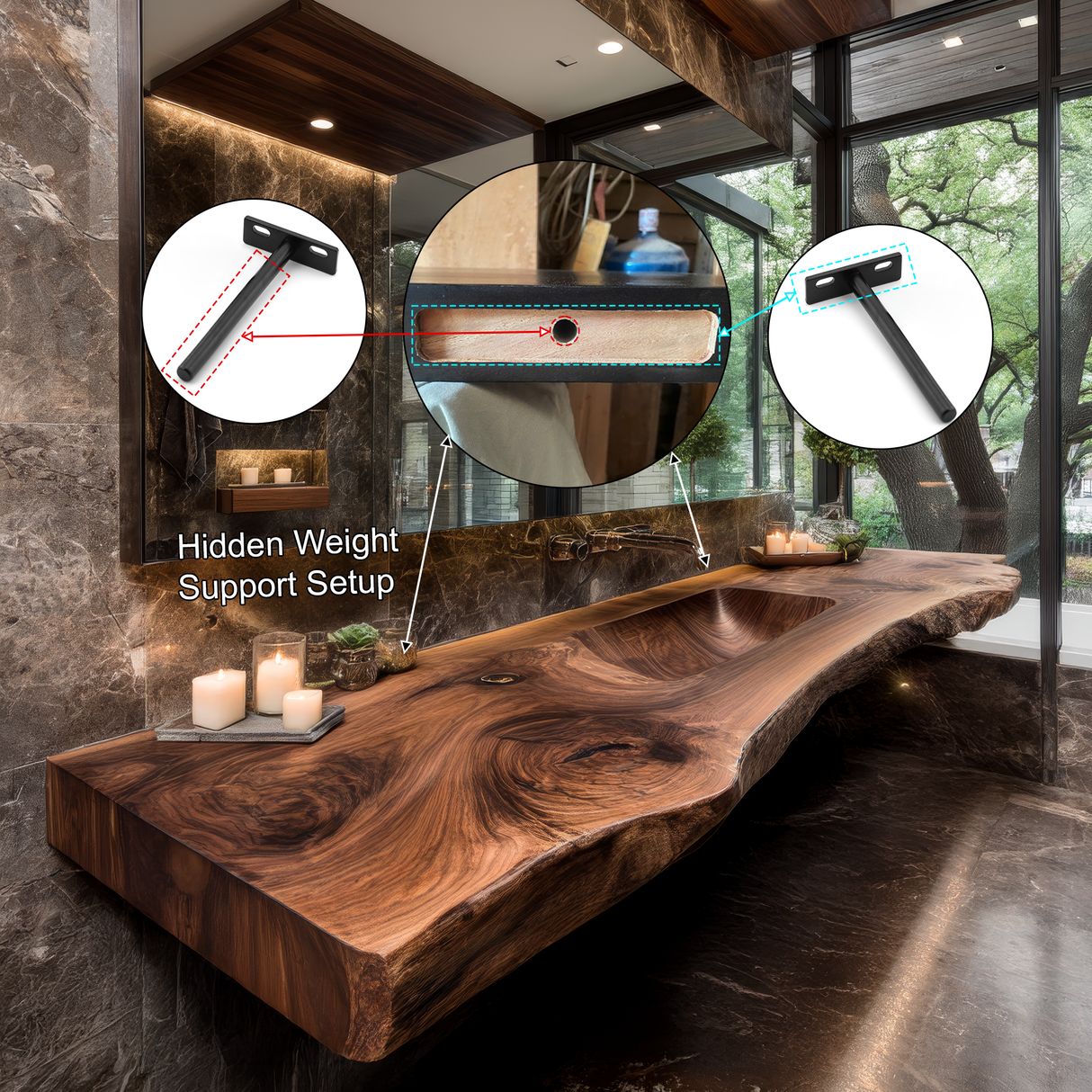 Valtero Sculpted Live Edge Solid Wood Floating Bathroom Vanity with Integrated Sink - Timberustic Floating Bathroom Vanity with Integrated Sink
