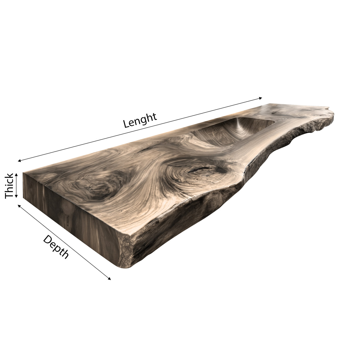 Valtero Sculpted Live Edge Solid Wood Floating Bathroom Vanity with Integrated Sink - Timberustic Floating Bathroom Vanity with Integrated Sink