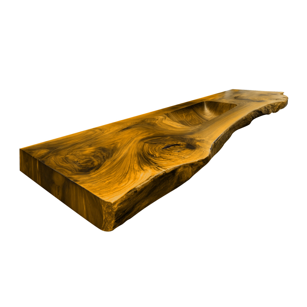 Valtero Sculpted Live Edge Solid Wood Floating Bathroom Vanity with Integrated Sink Teak - Timberustic Floating Bathroom Vanity with Integrated Sink