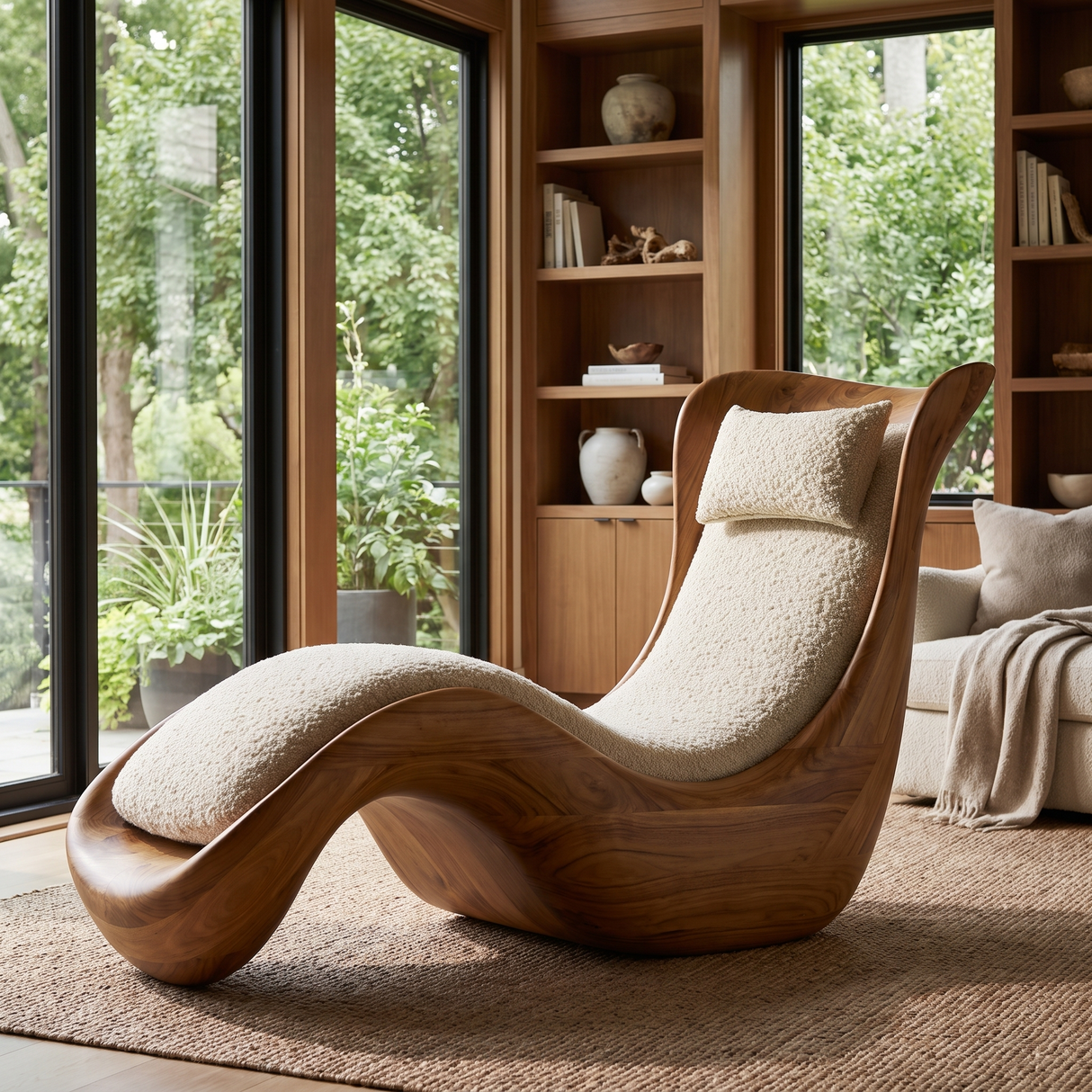 Valthera Handcrafted Sculpted Solid Wood Chaise Lounge