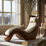 Valthera Handcrafted Sculpted Solid Wood Chaise Lounge