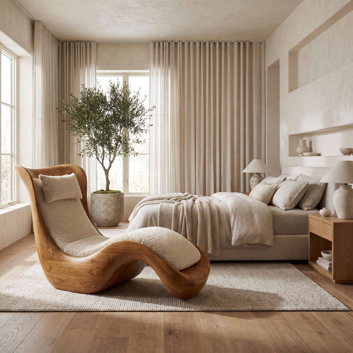 Valthera Handcrafted Sculpted Solid Wood Chaise Lounge