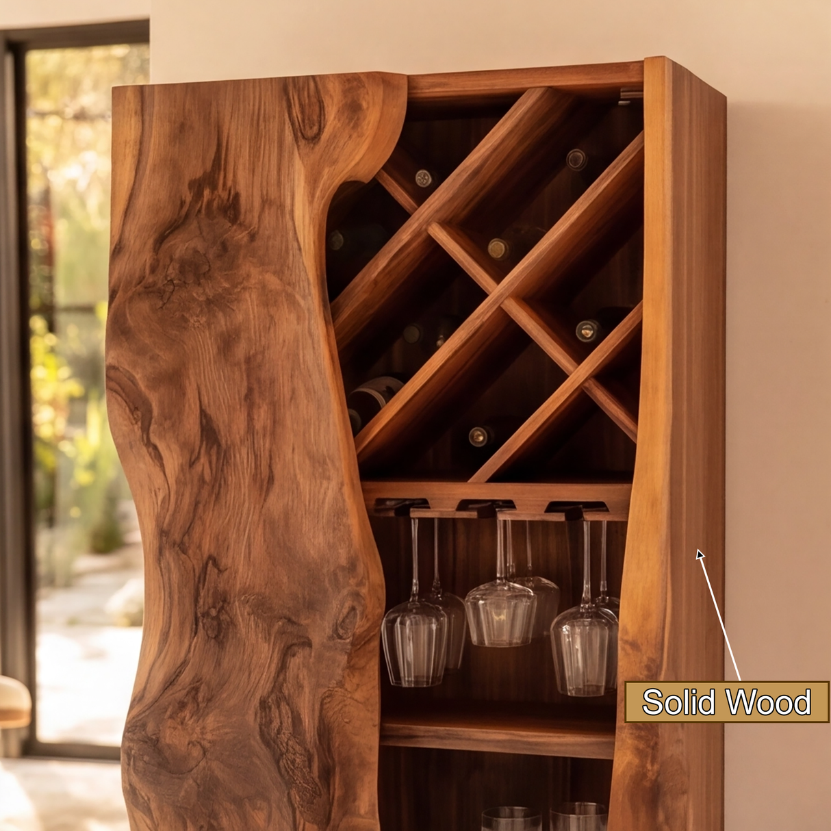 Valthera Handcrafted Solid Wood Bar Cabinet