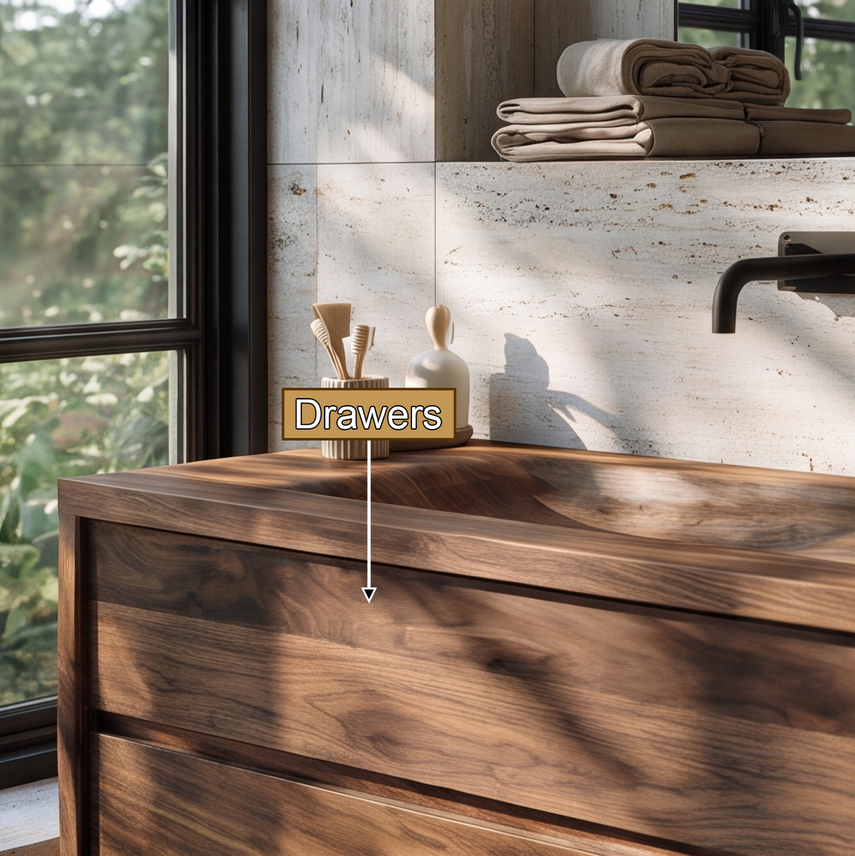 Valthera Handcrafted Solid Wood Floating Bathroom Vanity with Integrated Sinks and Drawers