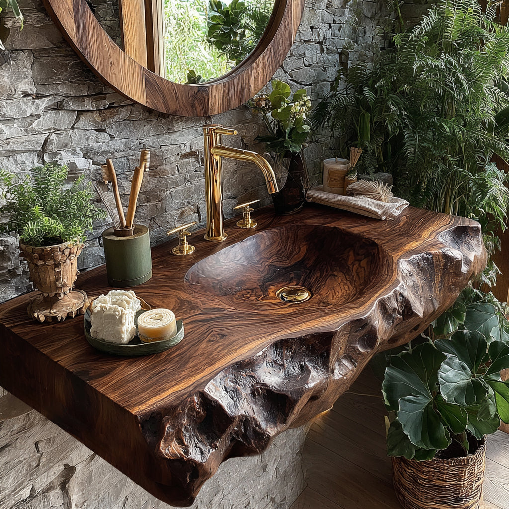 Valthera Live Edge Solid Wood Floating Bathroom Vanity with Integrated Sink SPA235756 - Timberustic Floating Bathroom Vanity with Integrated Sink