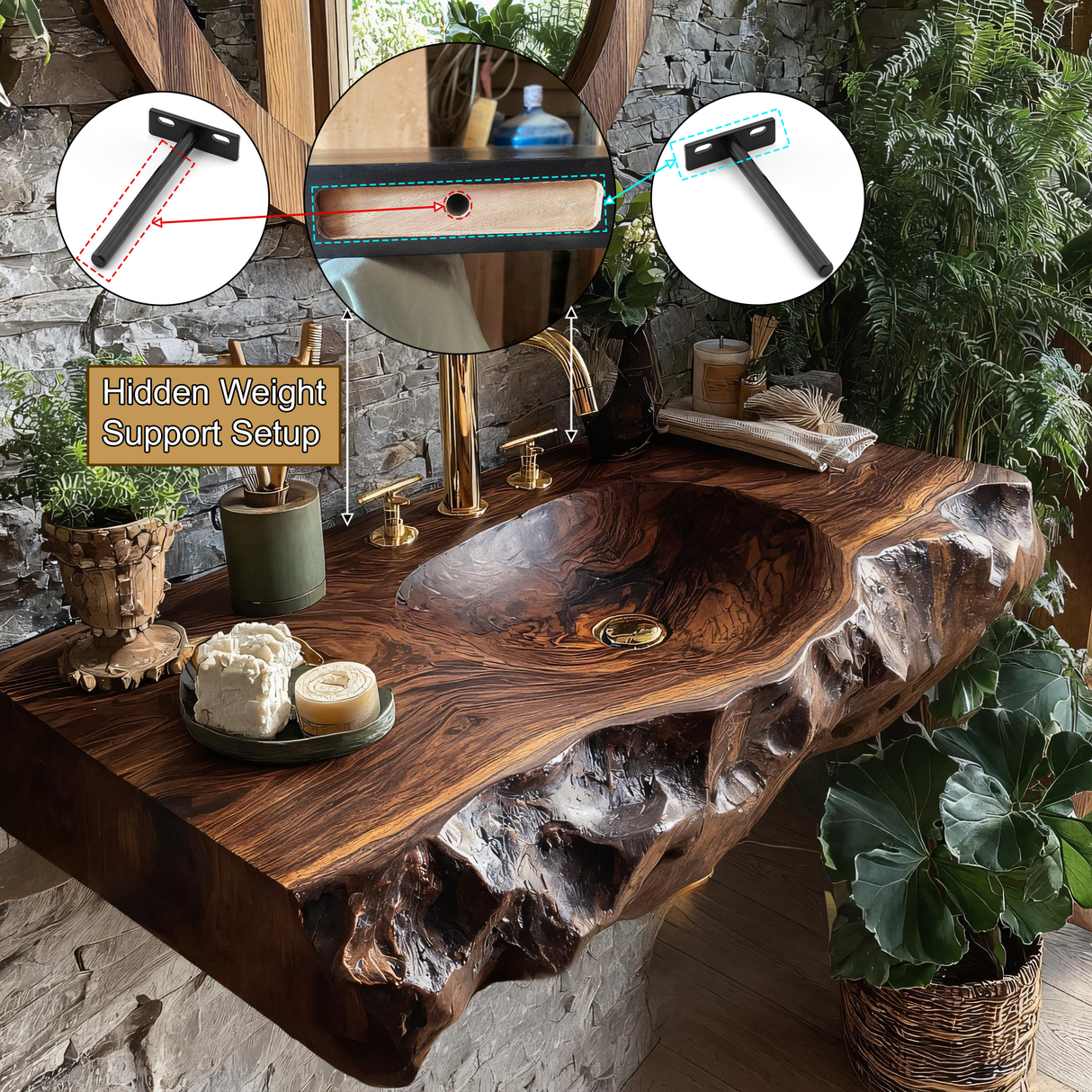 Valthera Live Edge Solid Wood Floating Bathroom Vanity with Integrated Sink SPA235756 - Timberustic Floating Bathroom Vanity with Integrated Sink