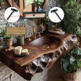 Valthera Live Edge Solid Wood Floating Bathroom Vanity with Integrated Sink SPA235756 - Timberustic Floating Bathroom Vanity with Integrated Sink