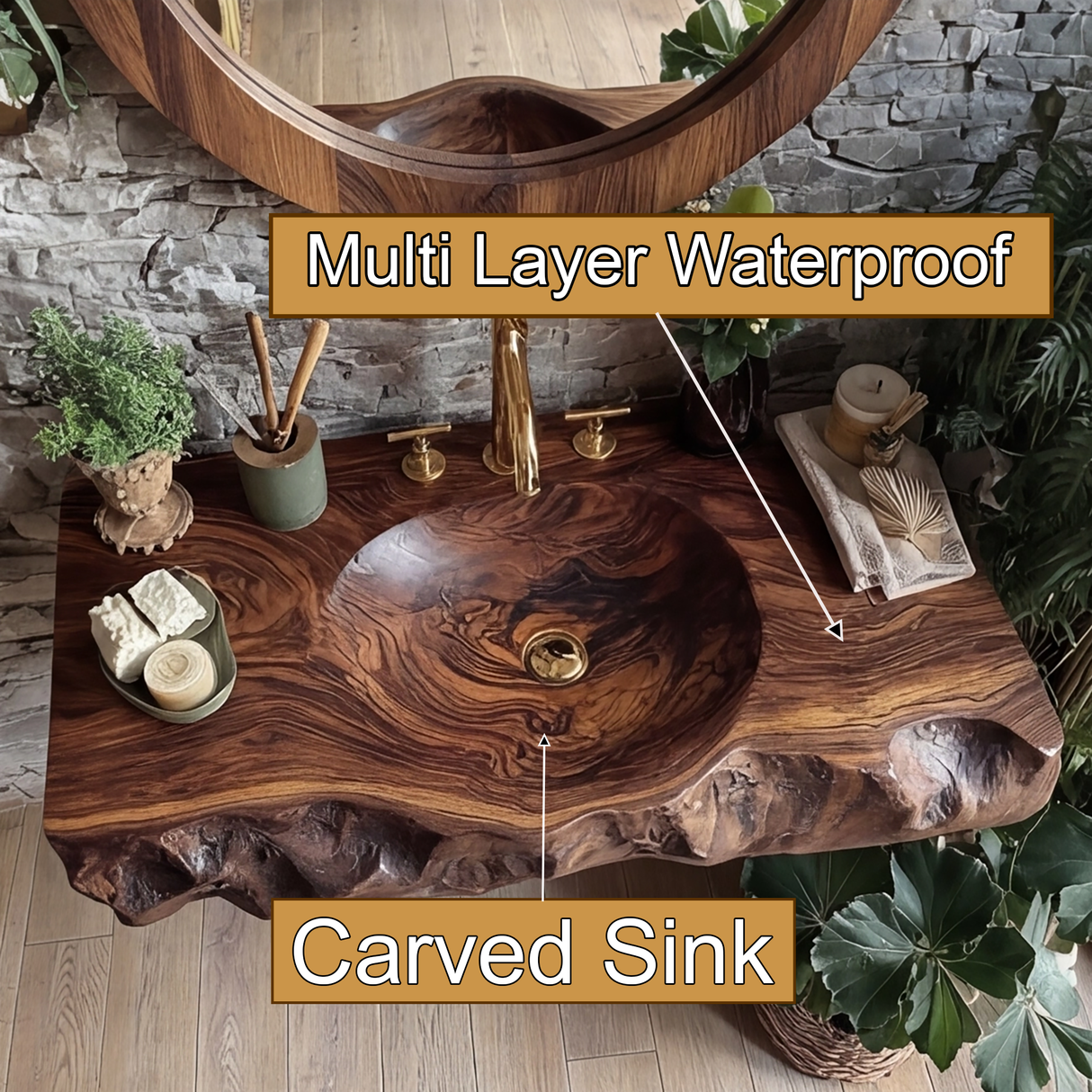 Valthera Live Edge Solid Wood Floating Bathroom Vanity with Integrated Sink SPA235756 - Timberustic Floating Bathroom Vanity with Integrated Sink