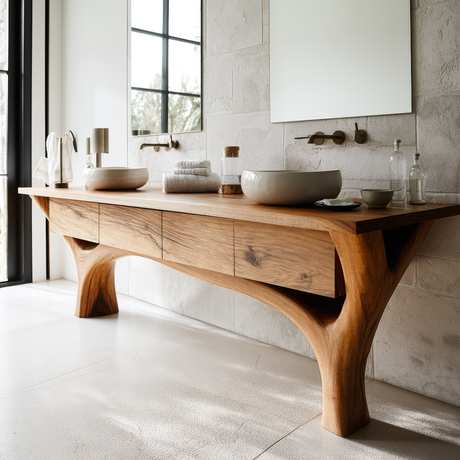 Valthera Sculpted Solid Wood Freestanding Bathroom Vanity with Drawers - Timberustic Freestanding Bathroom Vanity with Drawers