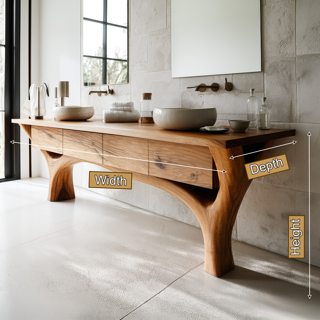 Valthera Sculpted Solid Wood Freestanding Bathroom Vanity with Drawers - Timberustic Freestanding Bathroom Vanity with Drawers