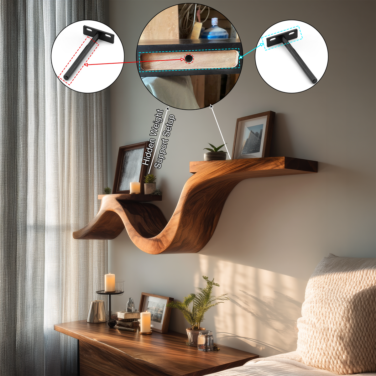 Valthera Sculpted Solid Wood Floating Shelf - Timberustic Floating Shelf