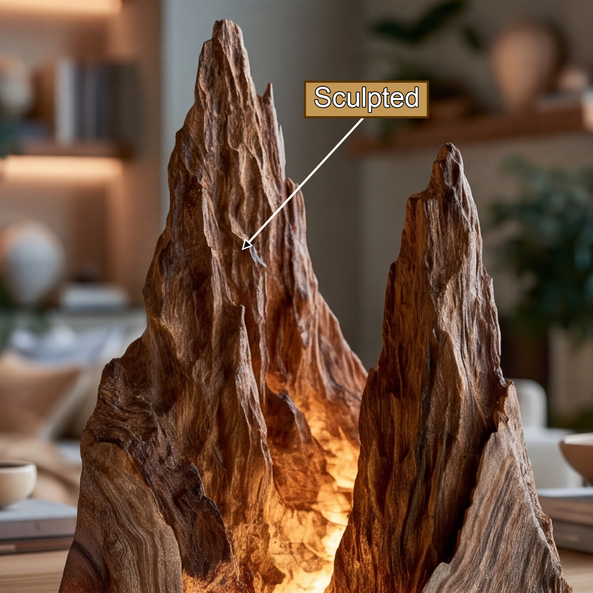 Valthera Sculpted Solid Wood Mountain Table Lamp