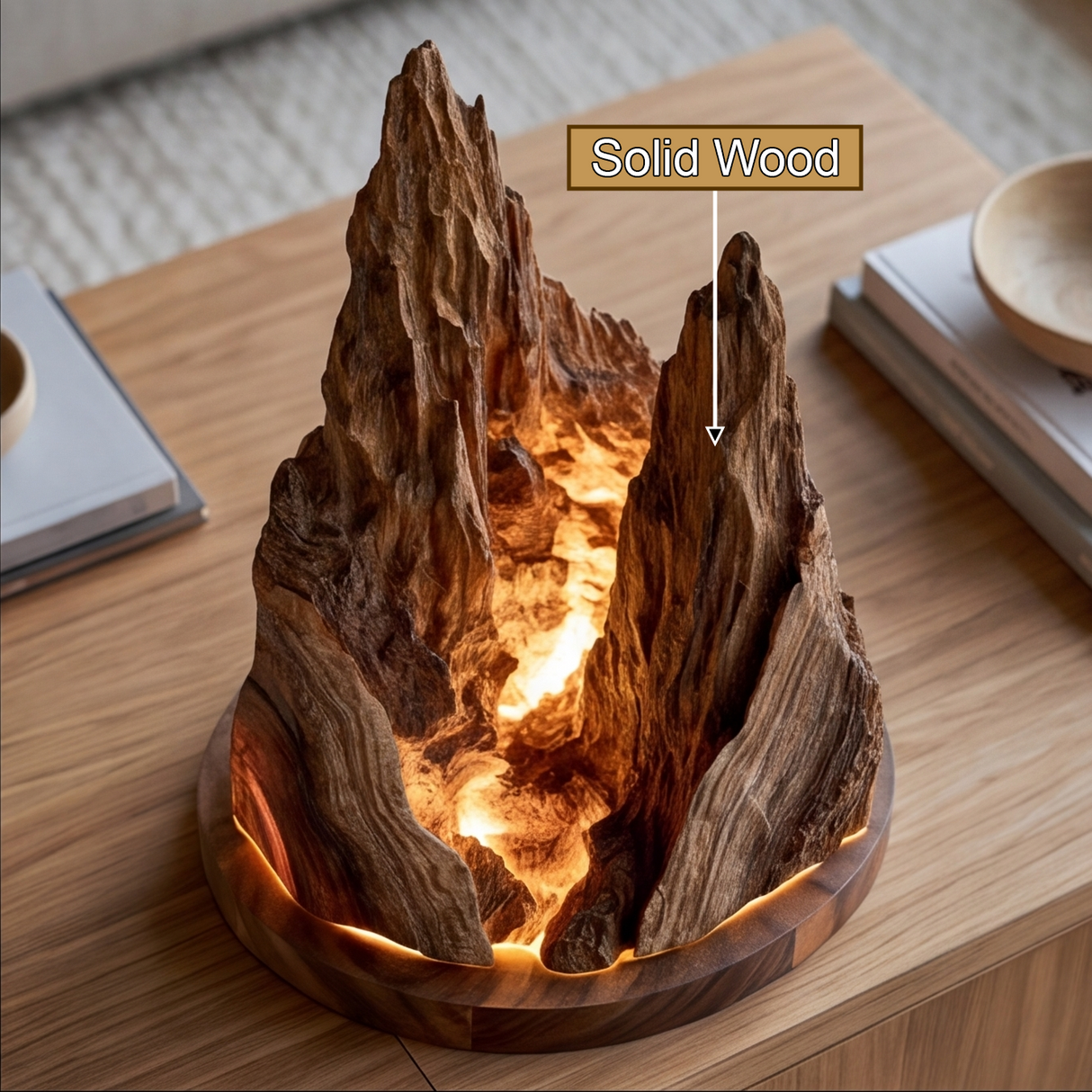 Valthera Sculpted Solid Wood Mountain Table Lamp