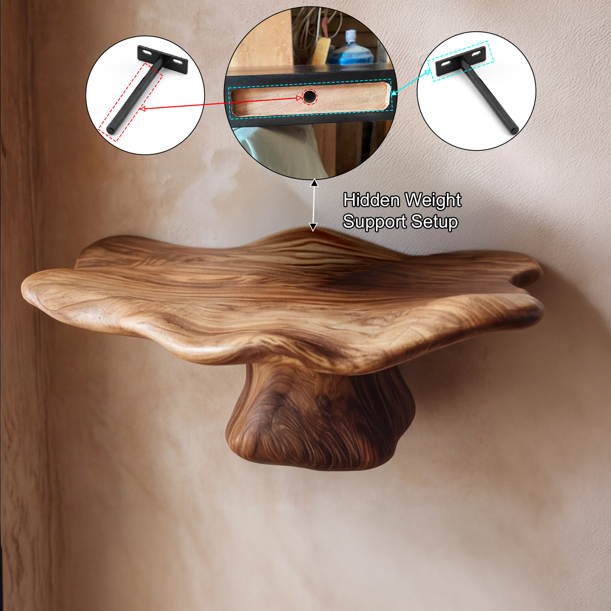 Valthera Sculpted Solid Wood Mushroom Floating Shelf SPA825832 - Timberustic Floating Shelf