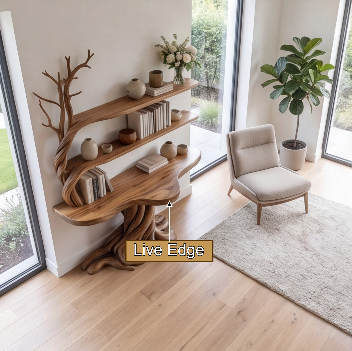 Valthera Treeform Sculpted Solid Wood Console Table with Shelves - Timberustic Console Table with Shelves