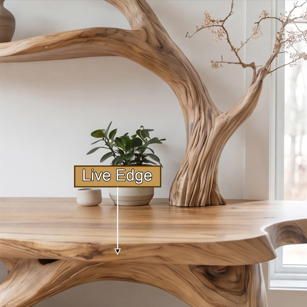Orinthal Treeform Sculpted Solid Wood Console Table with Shelves - Timberustic Console Table with Shelves