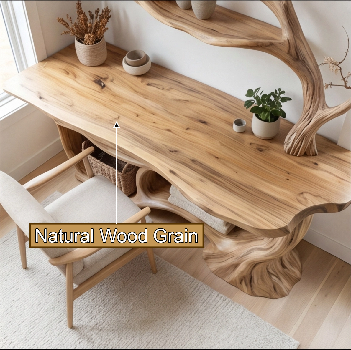 Orinthal Treeform Sculpted Solid Wood Console Table with Shelves - Timberustic Console Table with Shelves