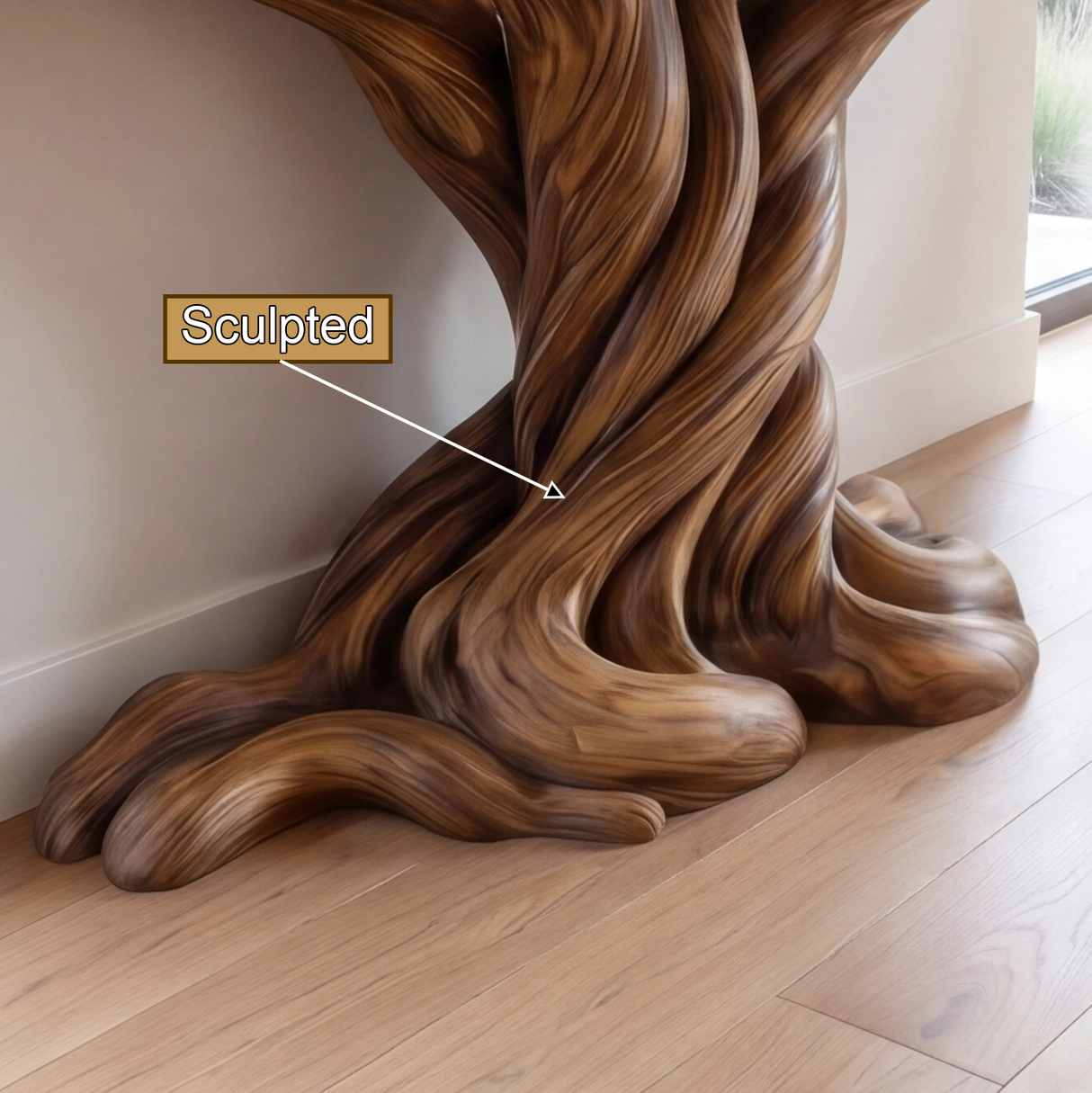 Valthera Treeform Sculpted Solid Wood Console Table with Shelves - Timberustic Console Table with Shelves