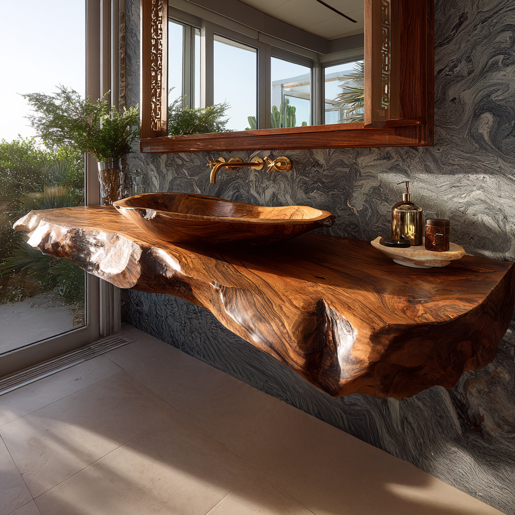 Valtherin Live Edge Solid Wood Floating Bathroom Vanity SPA259396 - Timberustic Floating Bathroom Vanity