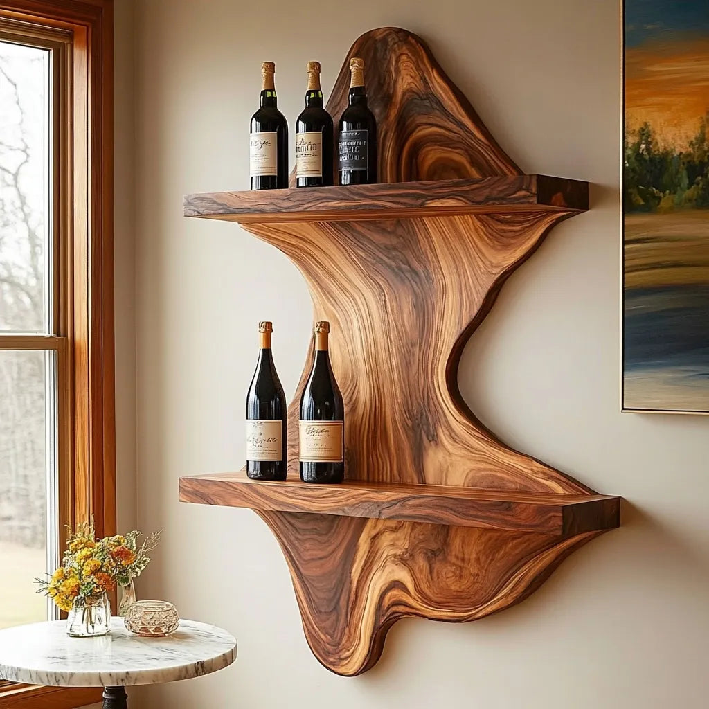 Valtheris Live Edge Handcrafted Floating Wine Shelf SPA512278 - Timberustic Floating Wine Shelf