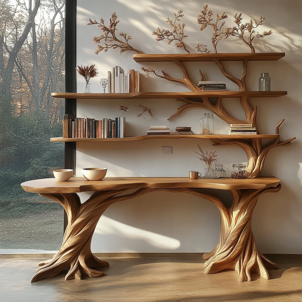 Valtheris Live Edge Solid Wood Console Table with Shelves - Timberustic Console Table with Shelves