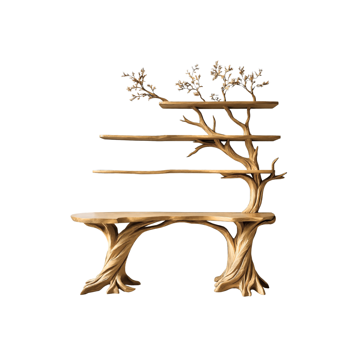 Valtheris Live Edge Solid Wood Console Table with Shelves Natural Oak - Timberustic Console Table with Shelves