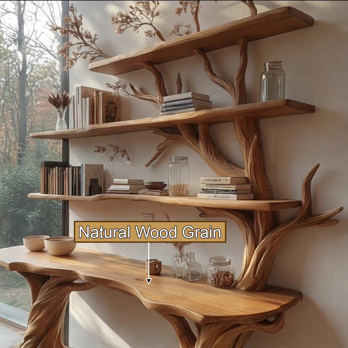 Valtheris Live Edge Solid Wood Console Table with Shelves - Timberustic Console Table with Shelves