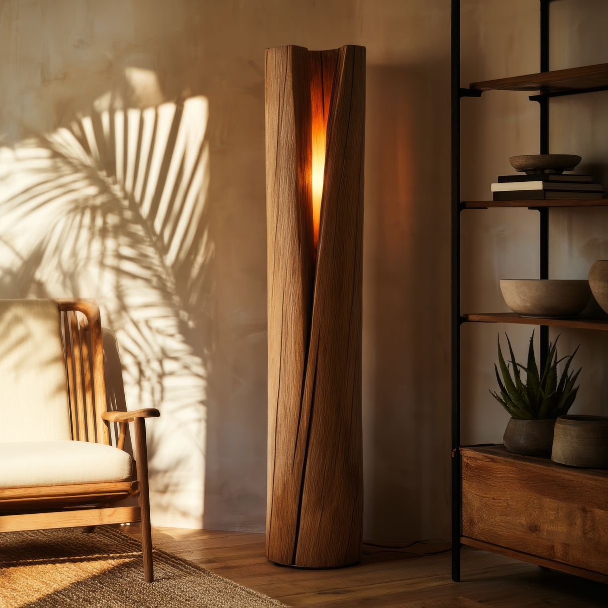 Valtheris Sculpted Slit Integrated LED Wood Floor Lamp - Timberustic Floor Lamp