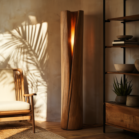 Valtheris Sculpted Slit Integrated LED Wood Floor Lamp - Timberustic Floor Lamp