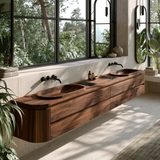 Valtheris Sculpted Solid Wood Floating Bathroom Vanity with Integrated Sinks and Drawers - Timberustic Floating Bathroom Vanity with Integrated Sink and Drawers