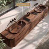 Valtheris Sculpted Solid Wood Floating Bathroom Vanity with Integrated Sinks and Drawers - Timberustic Floating Bathroom Vanity with Integrated Sink and Drawers