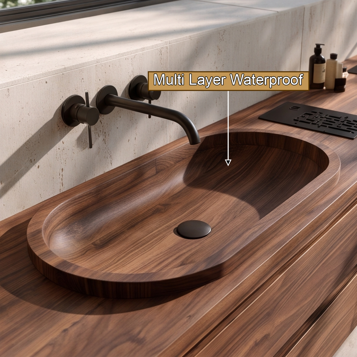 Valtheris Sculpted Solid Wood Floating Bathroom Vanity with Integrated Sinks and Drawers - Timberustic Floating Bathroom Vanity with Integrated Sink and Drawers