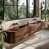 Valtheris Sculpted Solid Wood Floating Bathroom Vanity with Integrated Sinks and Drawers - Timberustic Floating Bathroom Vanity with Integrated Sink and Drawers