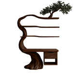 Valtheris Sculpted Solid Wood Tree Bookshelf with Drawers Dark Walnut - Timberustic Tree Bookshelf