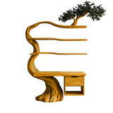 Valtheris Sculpted Solid Wood Tree Bookshelf with Drawers Teak - Timberustic Tree Bookshelf